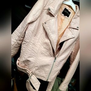 Light Pink PU Leather biker jacket